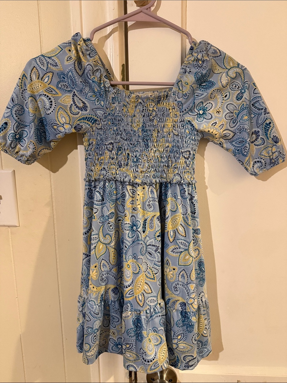 Blue Yellow Floral Smocked Sundress